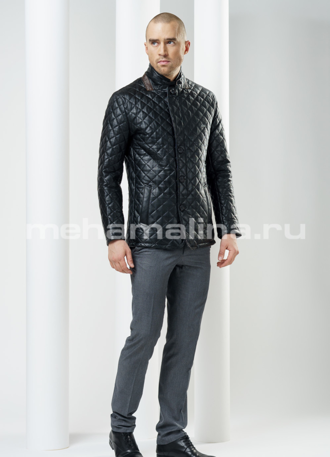 Куртка кожаная, на пуговицах модель № KP-75 меха малина