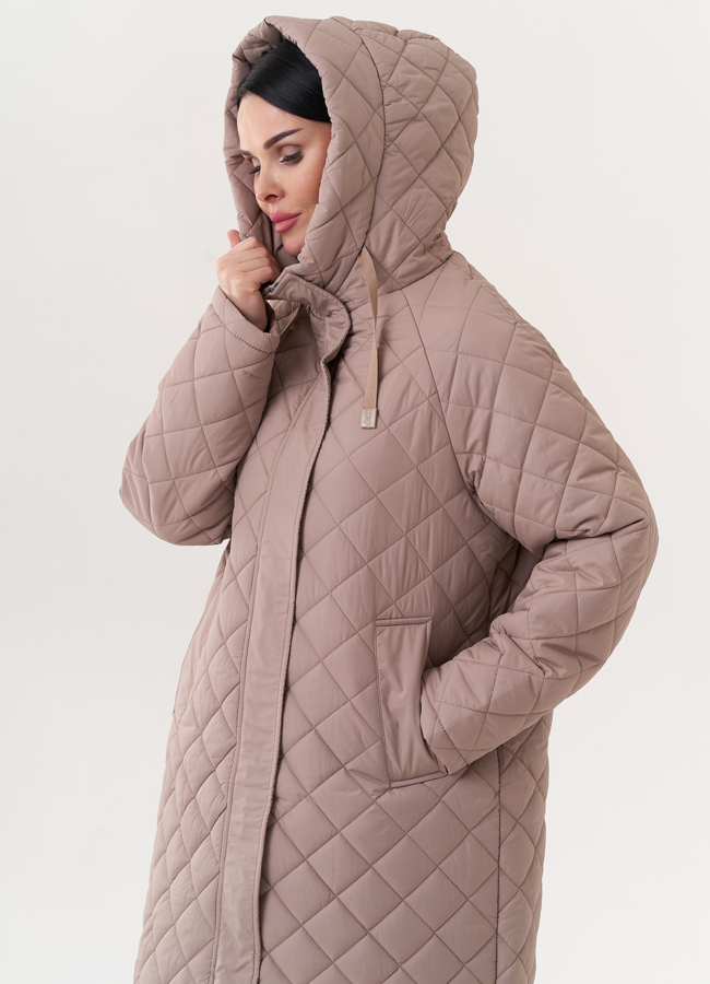 Стеганое пальто с капюшоном модель № 25620 универмаг малина