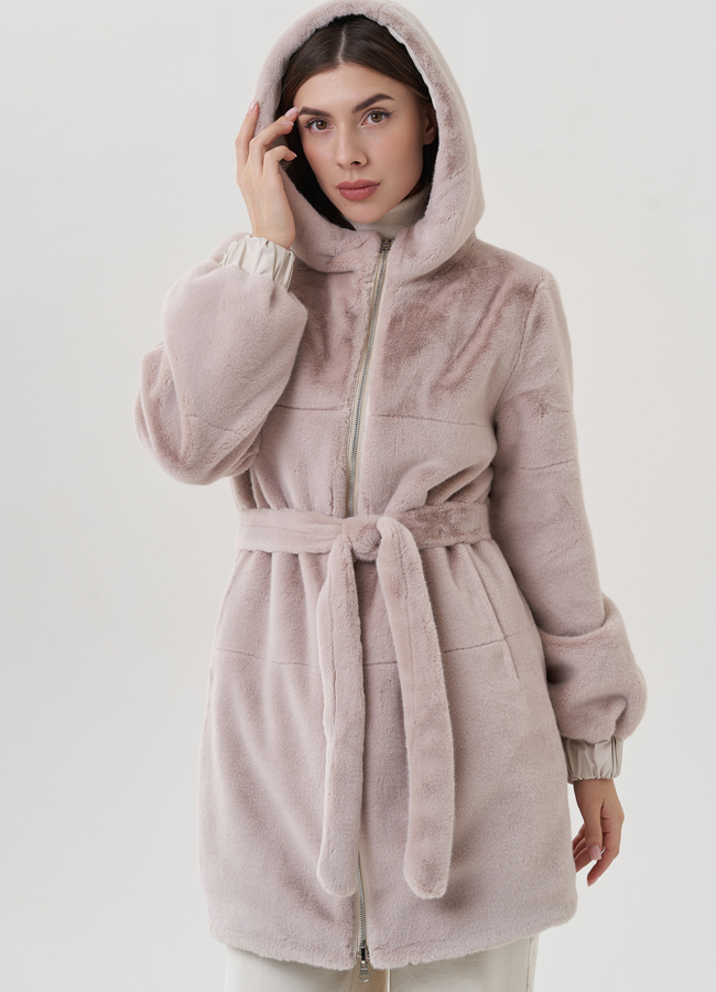 Двухстороннее женское полупальто из эко меха модель № 25352 универмаг малина