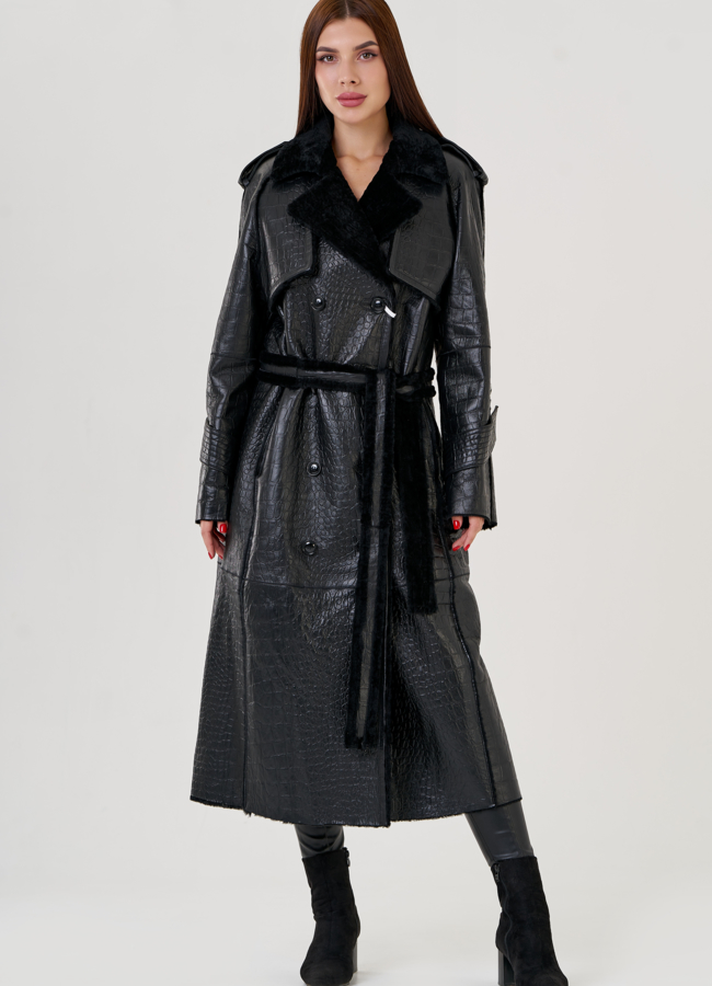 Женская дубленка с английским воротником  модель № 23351 в кредит