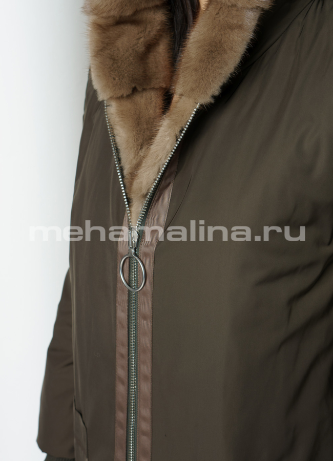 Парка прямая на молнии с капюшоном, отделка норка модель № 19263 универмаг малина