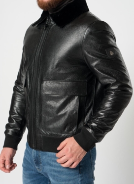 Мужская дубленка пилот в черном цвете