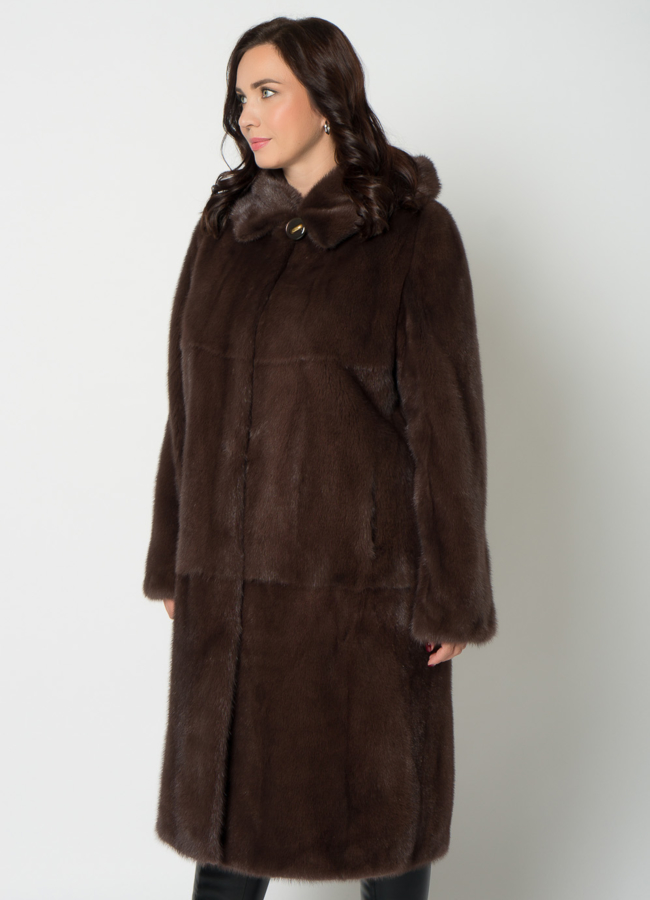 Норковая шуба с капюшоном модель № 21634 в кредит