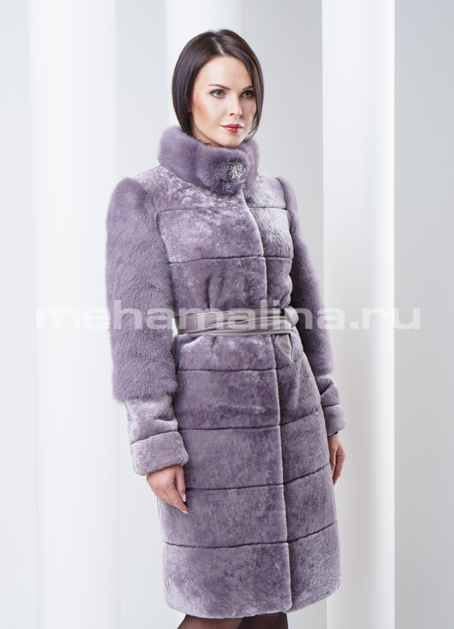 фото Шуба из мутона с норкой, цвет сапфир модель № S-289