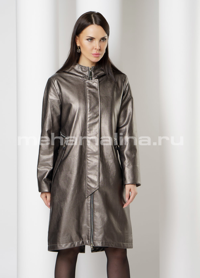 Плащ ovrsize на молнии с капюшоном модель № 858 меха малина