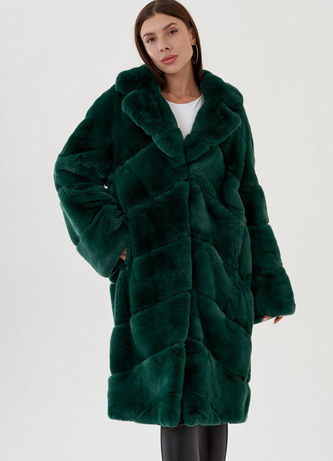 Шуба удлиненная из меха кролика модель № 81497 меха малина