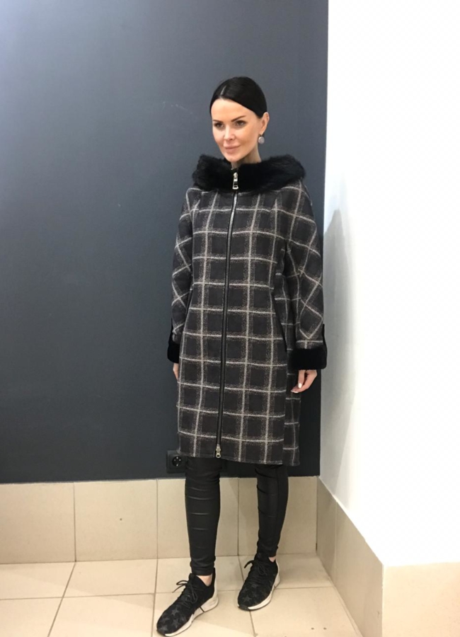 Дубленка с норкой, цвет серый модель № 7771 меха малина