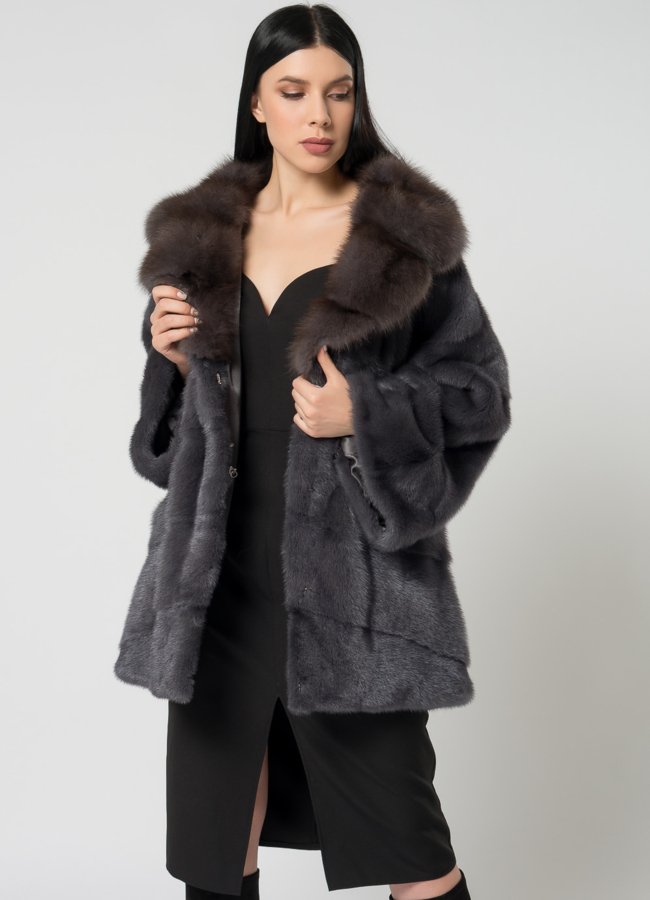 Короткая шуба из норки с английский воротником модель № 1504 универмаг малина