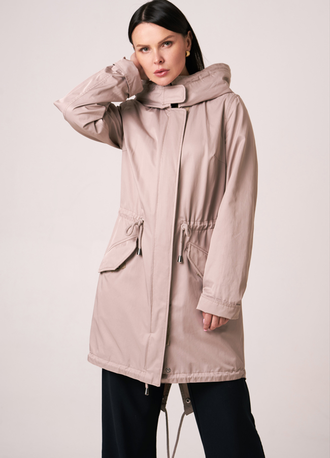 Парка бежевого цвета с мехом из песца модель № 97026 в кредит