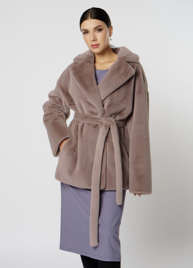 Эко шуба серого цвета  модель № 17839 универмаг малина