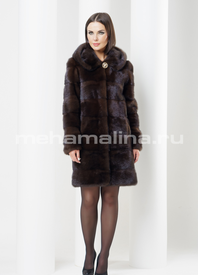Норковая шуба с капюшоном модель № S-434 в кредит