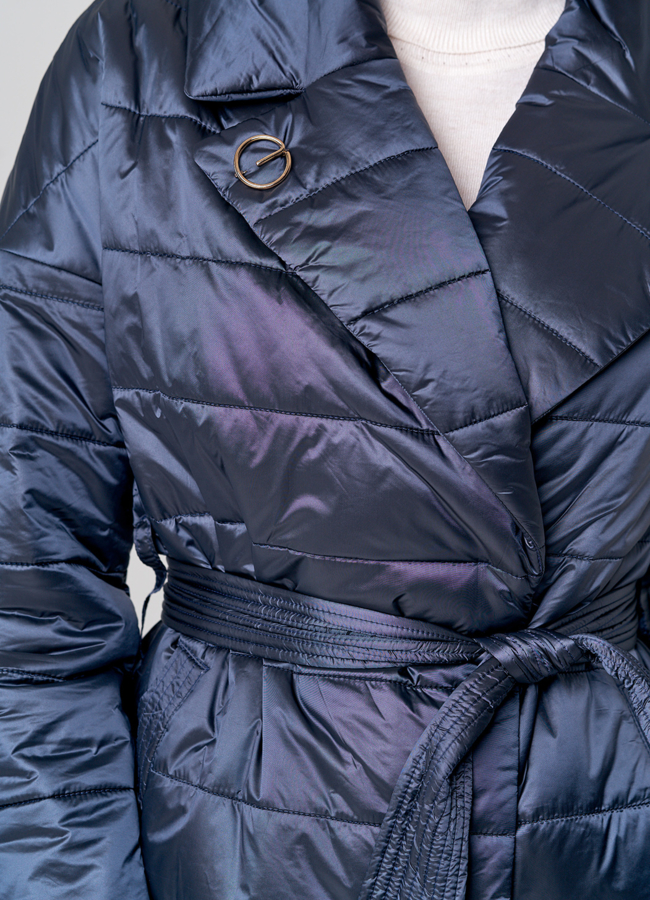 Женское стеганое пальто с поясом модель № 21643 универмаг малина