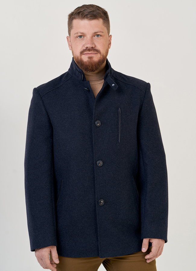 Мужское пальто в темно-сером цвете модель № 23216 меха малина