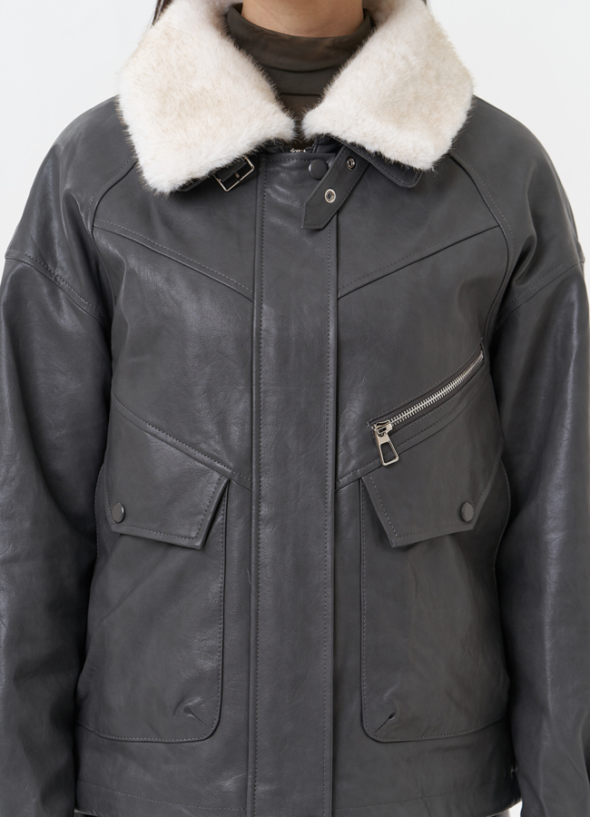 Куртка из эко кожи на утеплителе с натуральным мехом модель № 2180 универмаг малина