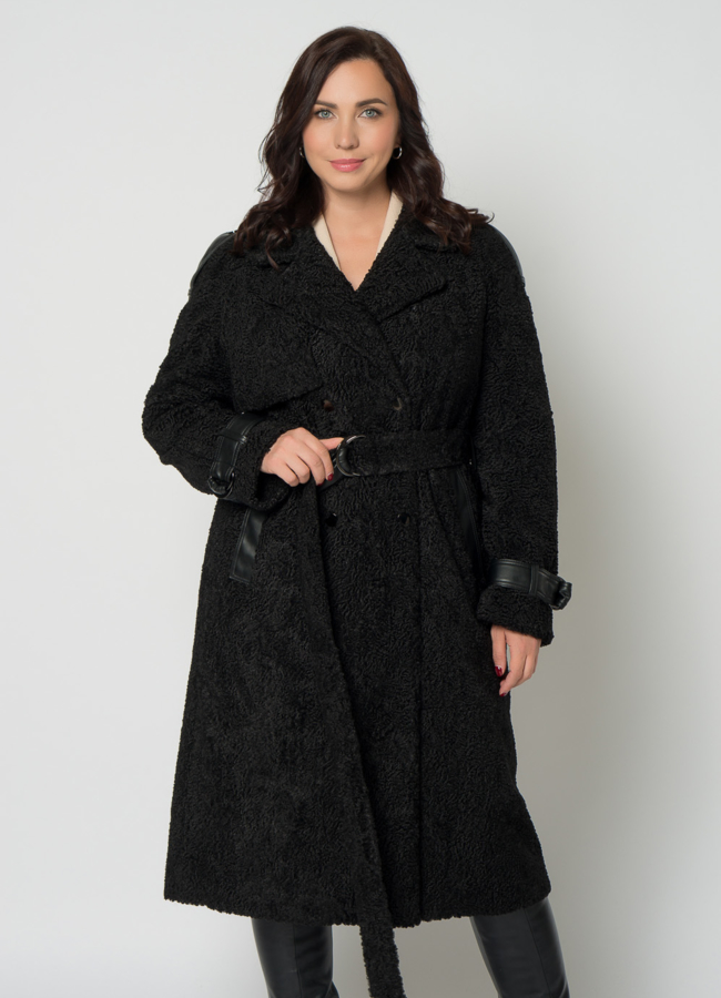 Утепленное пальто из искусственного меха модель № 21498 меха малина