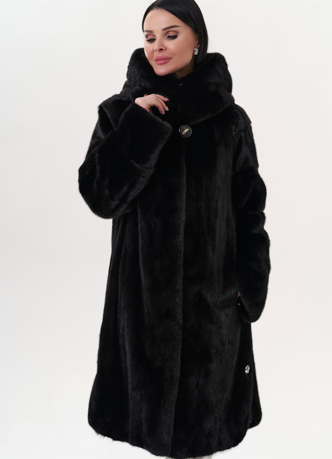 фото Норковая шуба черного цвета модель № 25606