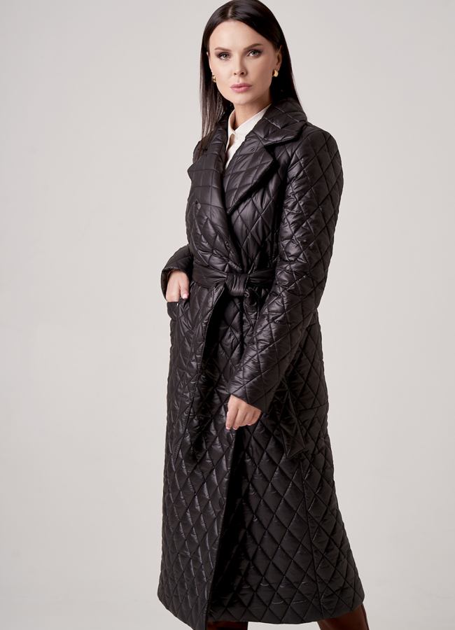 Женское утепленное пальто черного цвета модель № 2698 универмаг малина