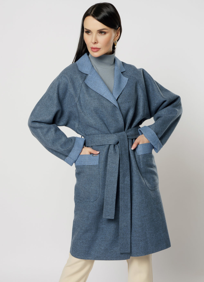 Пальто женское синего цвета модель № 19607 в кредит
