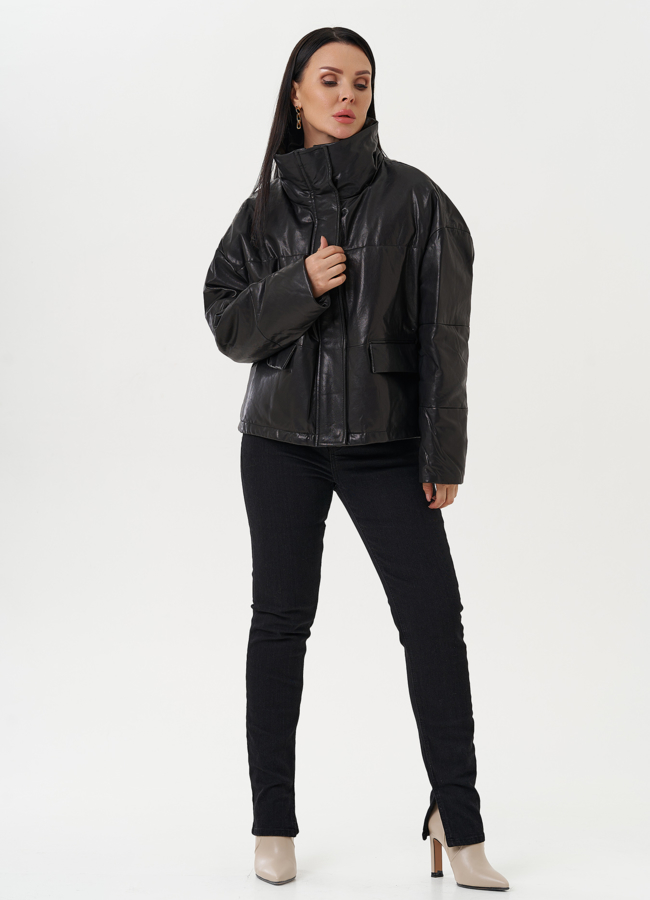 Утепленная кожаная куртка модель № 28116 универмаг малина
