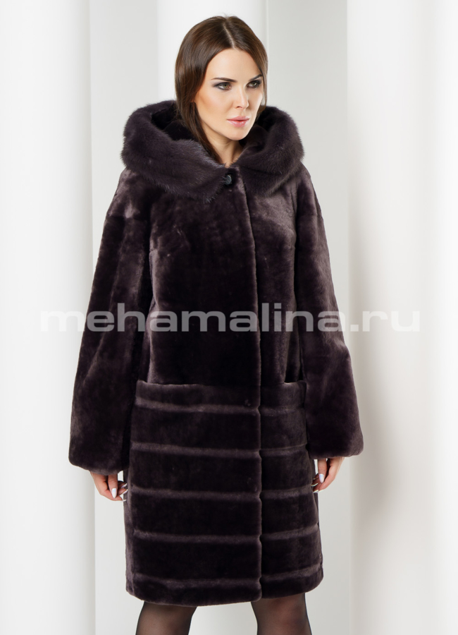 Шуба мутон модель № S-609 меха малина