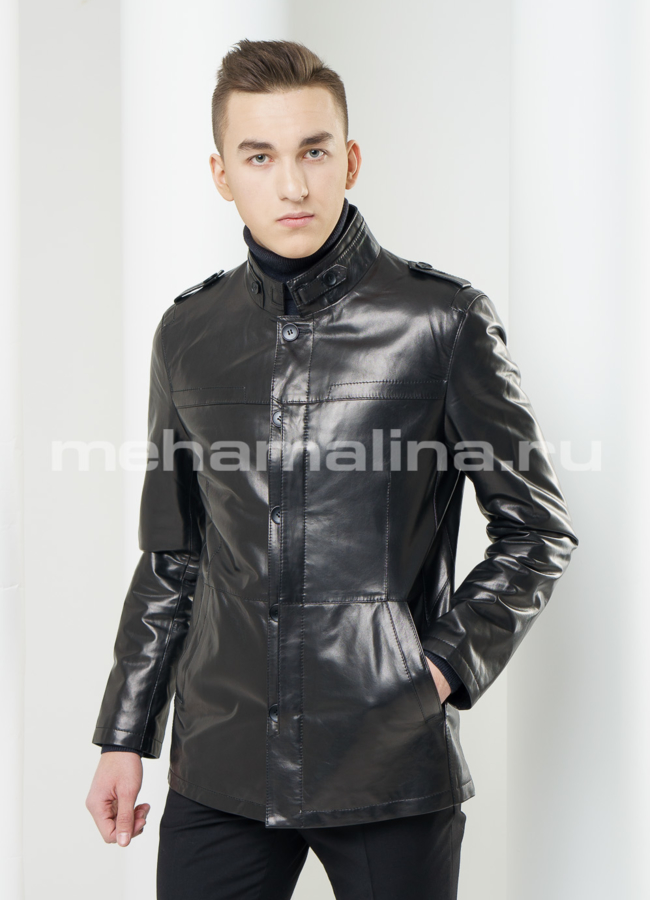Куртка кожаная  модель № KP-133 меха малина