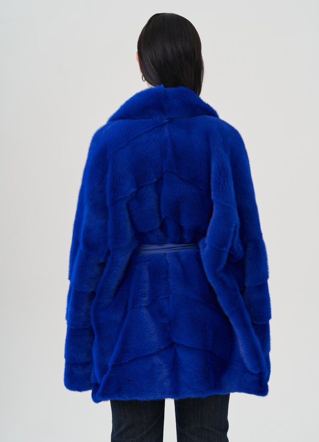 Шуба из норки синего цвета модель № 24705 в кредит