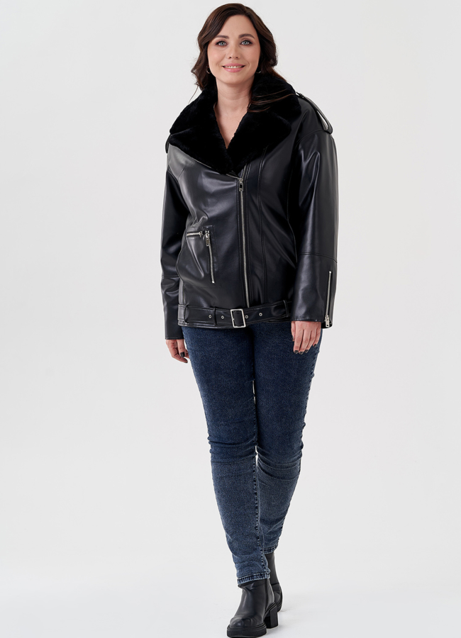 Куртка-косуха из эко кожи на утеплителе с натуральным мутоном модель № 24213 универмаг малина Куртка-косуха из эко кожи на утеплителе с натуральным мутоном модель № 24213 универмаг малина