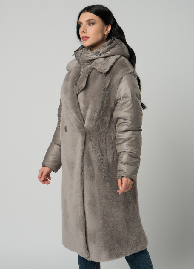 Пальто трансформер из эко меха серого цвета модель № 21551 в кредит