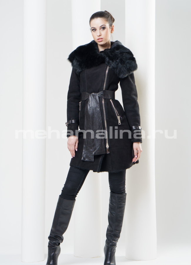 Дубленка с капюшоном модель № D-143 в рассрочку