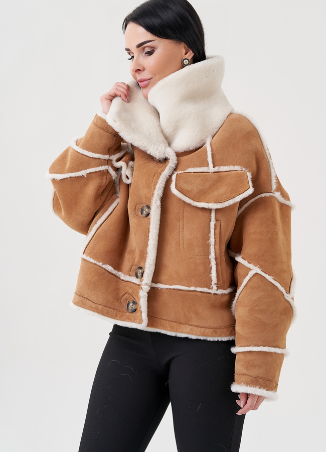 Женская дубленка с английским воротником  модель № 23906 универмаг малина