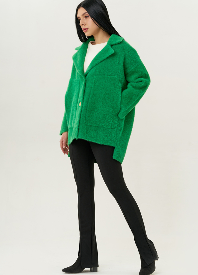 Женский кардиган с накладными карманами в зеленом цвете модель № 1991 в рассрочку