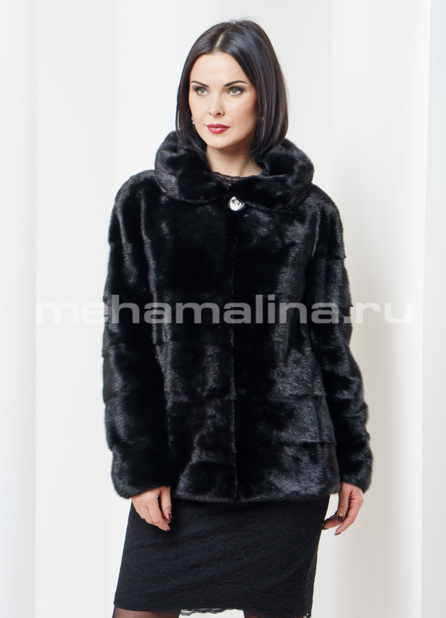 Шуба норка с капюшоном модель № S-349 меха малина
