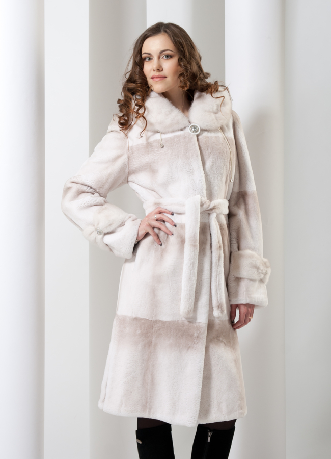 Шуба Rex с капюшоном модель № S-20 меха малина