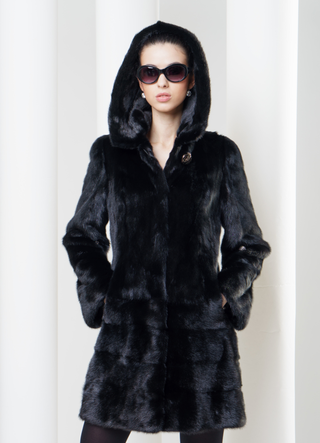 Норковая шуба модель № S-439 меха малина