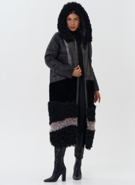 Комбинированный пуховик с капюшоном