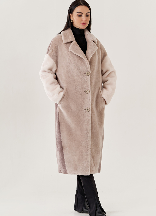 Женское пальто из эко меха  с английским воротником  модель № 79479 универмаг малина