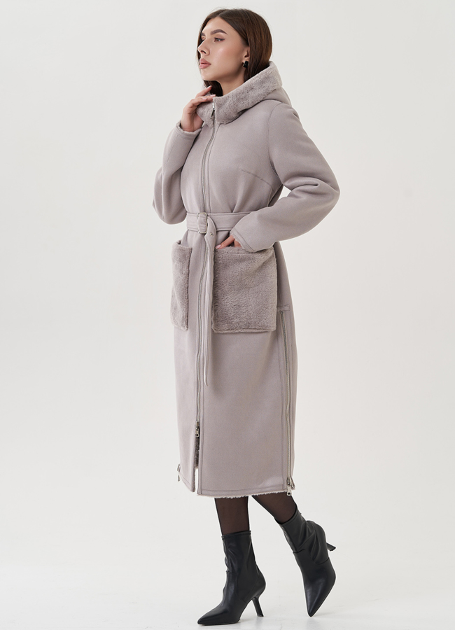 фото Двухсторонняя дубленка из эко замши модель № 25412