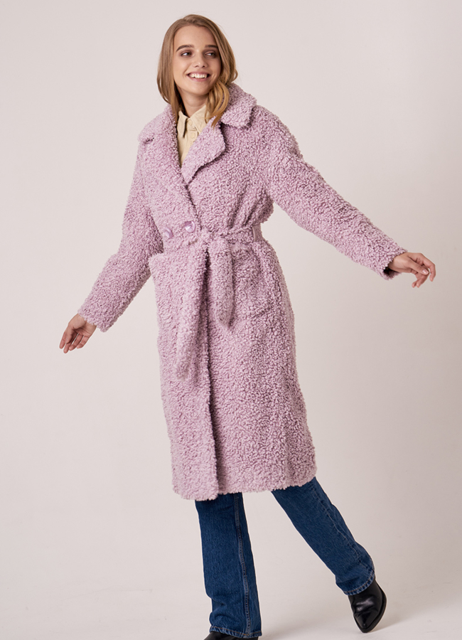 фото Шуба из шерсти на поясе с английским воротником модель № 8232