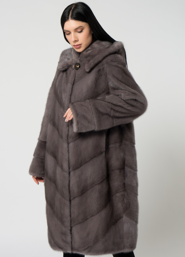 Светлая длинная шуба из норки модель № 1505 универмаг малина