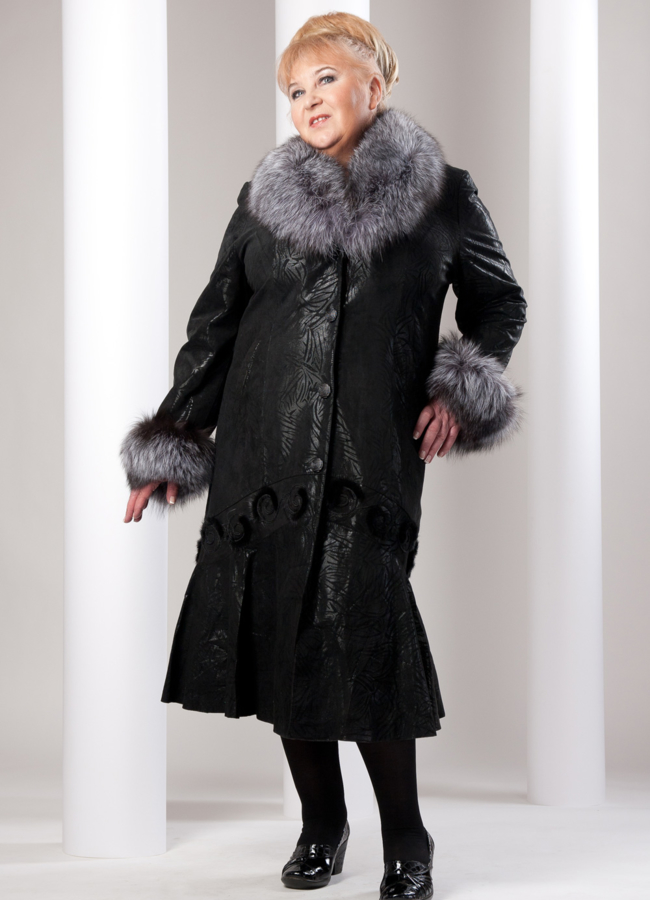 Кожаный плащ с мехом модель № KB-9 меха малина Кожаный плащ с мехом модель № KB-9 меха малина