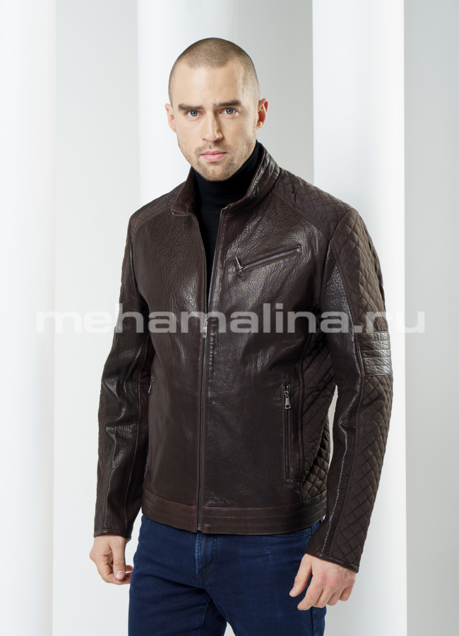 Куртка из комбинированной кожи модель № KP-99 меха малина