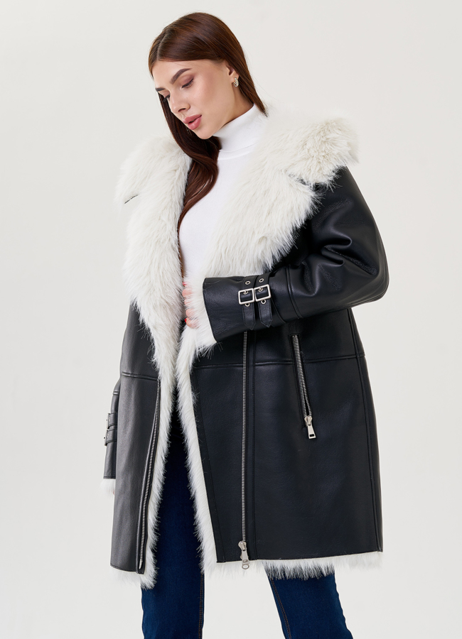 Дубленка из искусственной кожи с отделкой под тоскану модель № 79315 универмаг малина