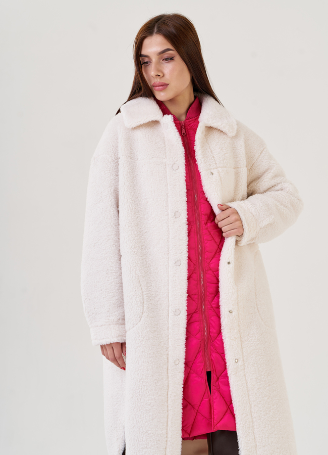 Пальто 2 в 1 из искусственного меха модель № 79220 меха малина