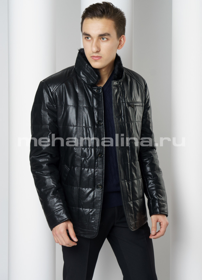 Пуховик эко модель № KM-59 меха малина