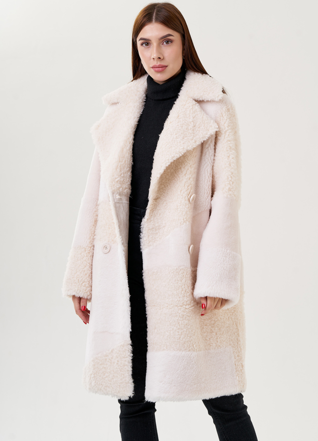 Светлое пальто из искусственного меха модель № 79327 универмаг малина