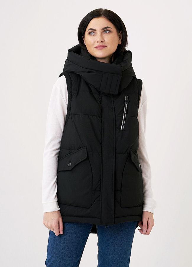 фото Короткий пуховик-трансформер черного цвета  модель № 829