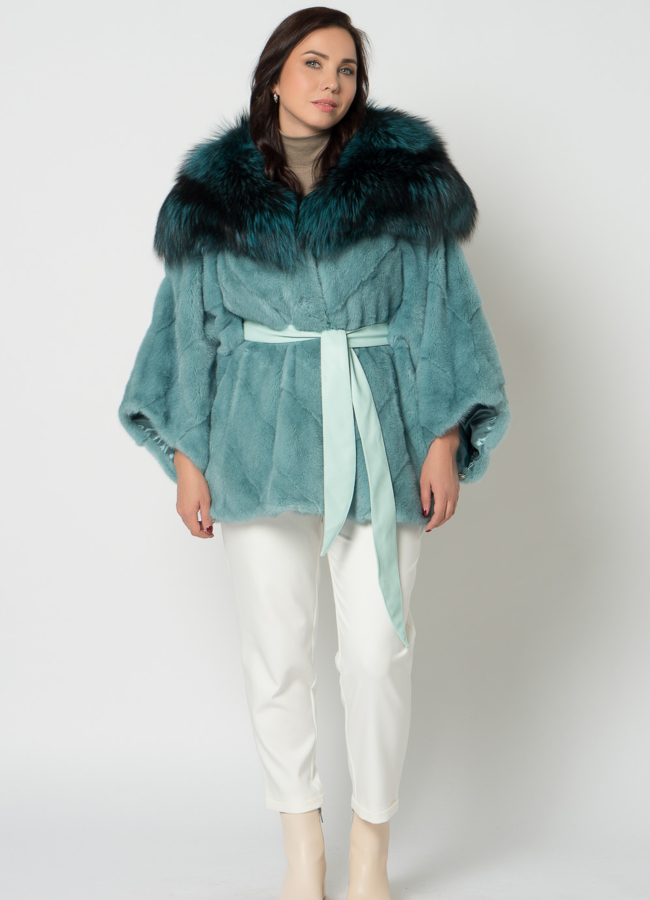 фото Шуба из норки в зеленом цвете модель № 19196