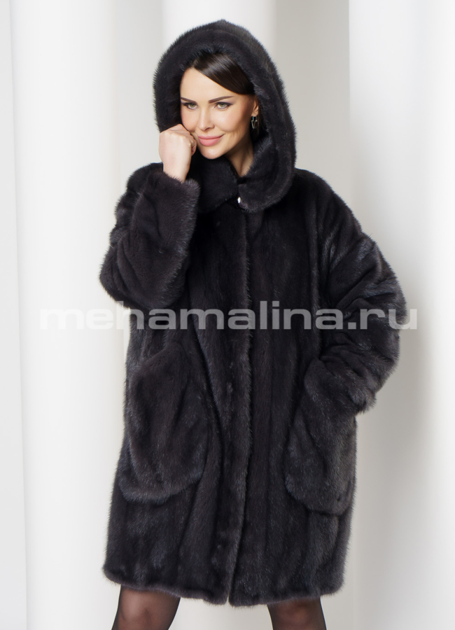 Шуба из норки oversize модель № S-691 меха малина