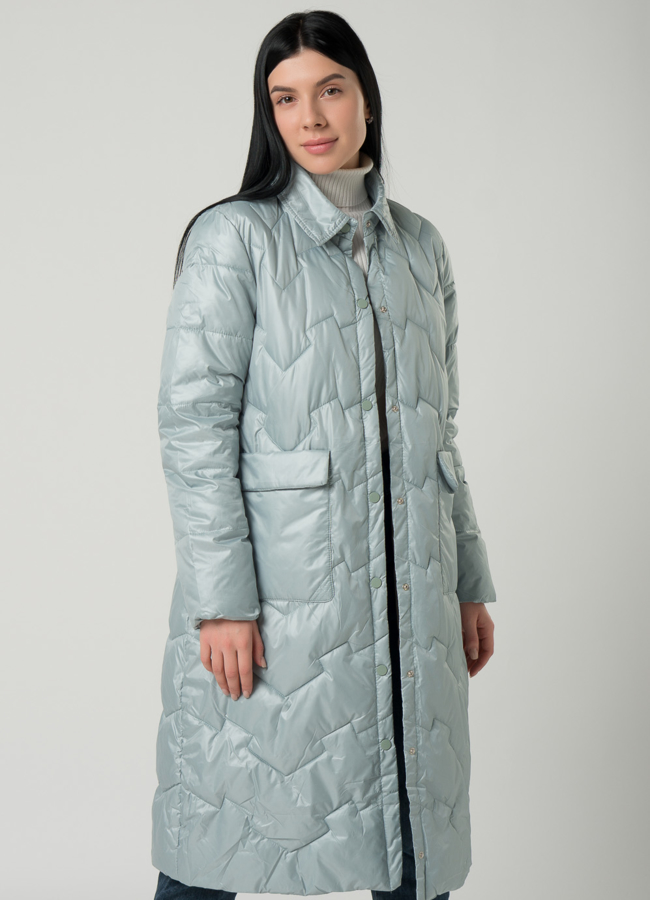 Удлиненное пальто с отложным воротником в светло-зеленом цвете модель № 22331 универмаг малина