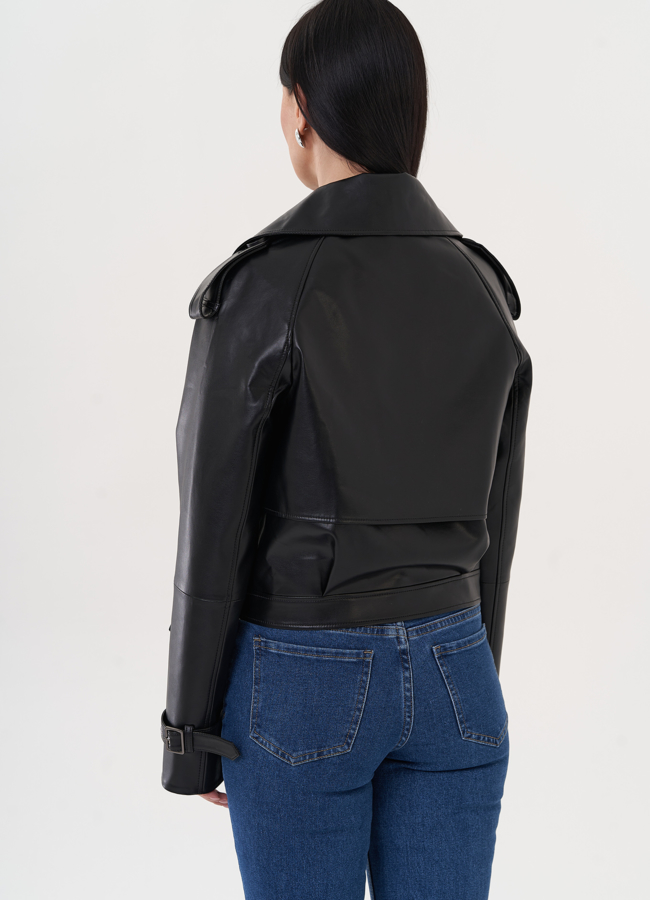 Жакет из эко кожи черного цвета модель № 26949 универмаг малина